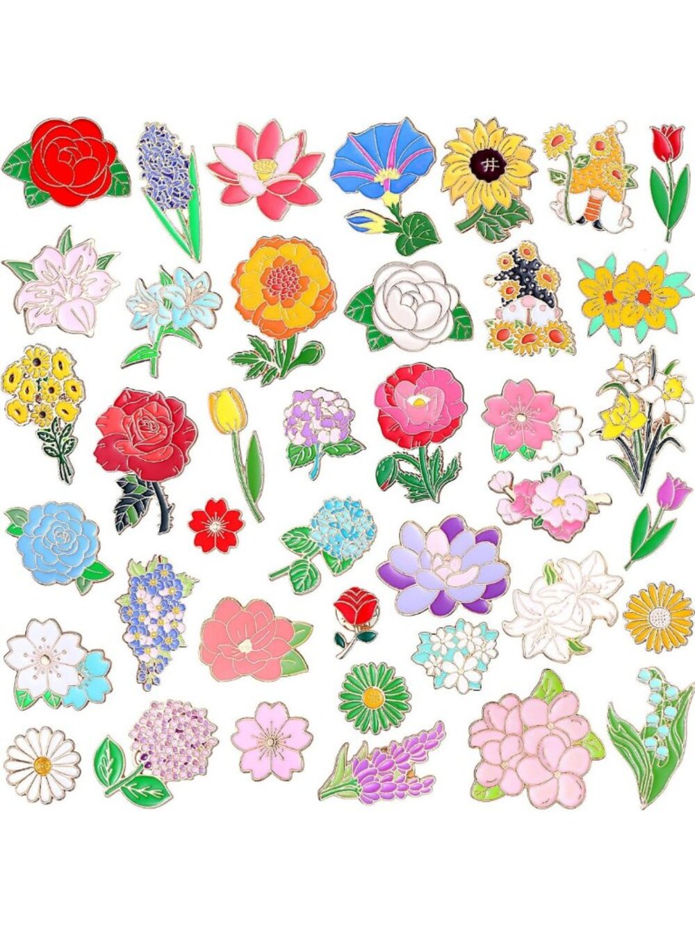 Floral Enamel Pins Set - 40 Pcs Wildflower Rose Tulip Brooches for Accessories